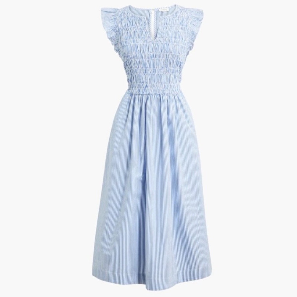 J.Crew Smocked Flutter Sleeve Striped Midi dress XS